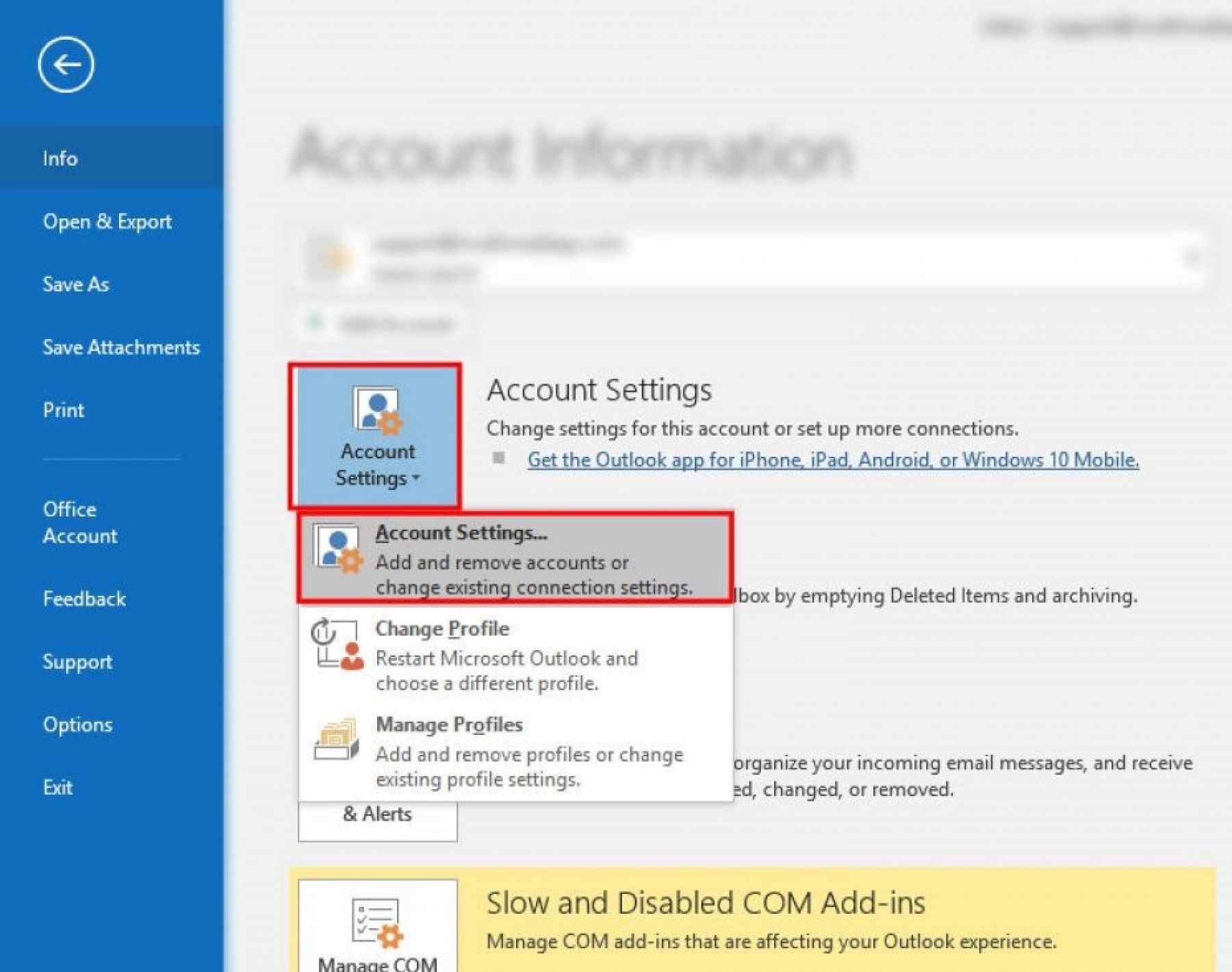 to set up an / POP account on Outlook 2016